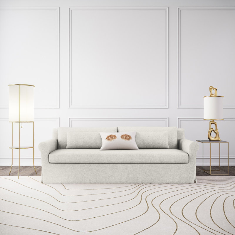 Canapé à accoudoirs arrondis Ludlow, Lin à tissage carré albâtre, H 34 po x l 84 po x P 38 po, Naturel
