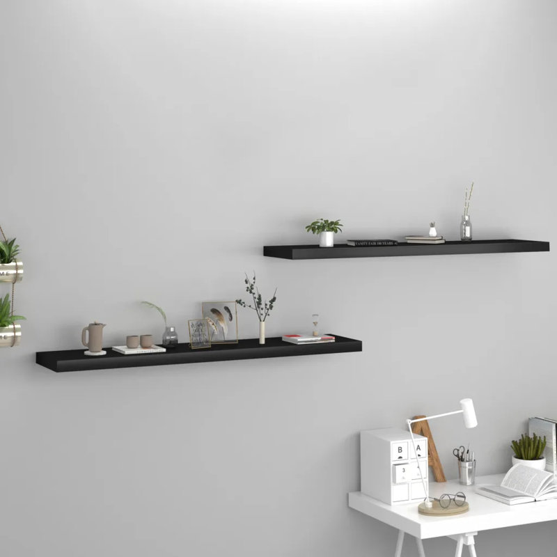 Arson 2 Piece Floating Shelf, 3.8cm H x 23.5cm W x 120cm D, Black