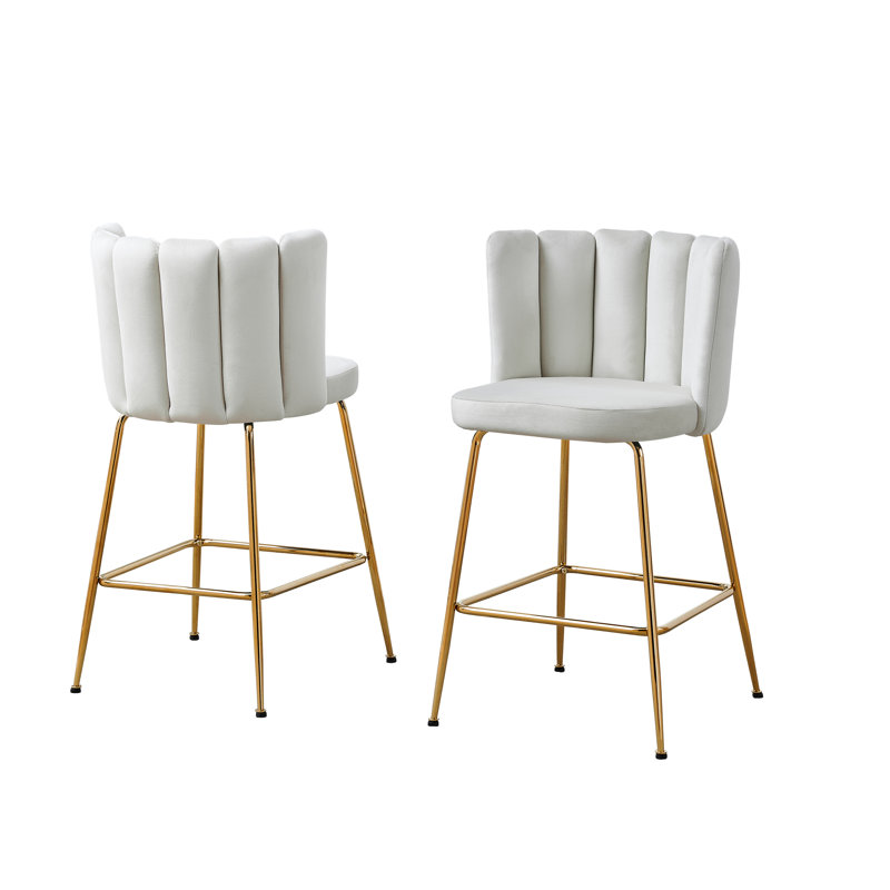 Chanett Upholstered Counter Stool with Metal Frame, Black Velvet, Brushed Gold