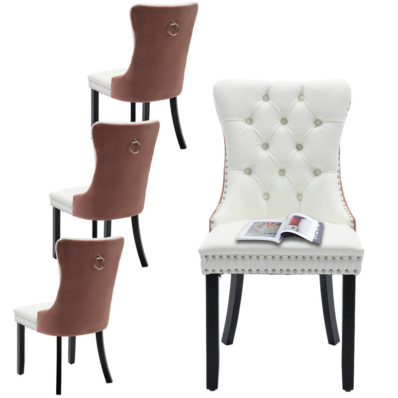 Chaises de salle à manger, chaise de salle à manger rembourrée haut de gamme avec anneau clouté, Noir, 4
