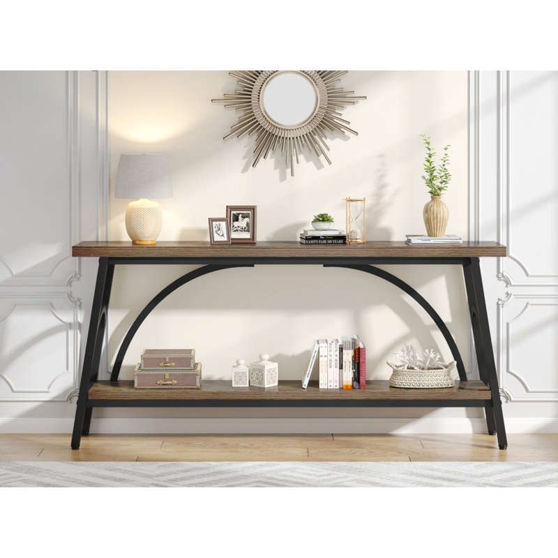 Console très longue de 70,8 po, canapé à 2 niveaux en bois derrière le canapé, table de couloir pour hall d'entrée industriel, meuble télé pour salon