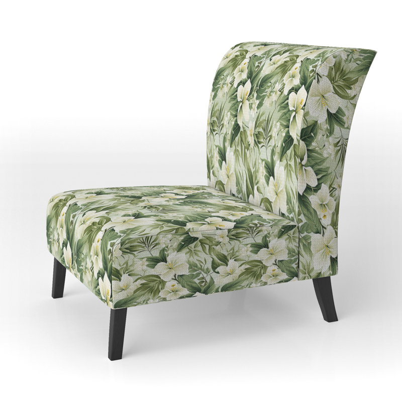 Fauteuil de chambre rembourré C, Motif tropical floral minimaliste II