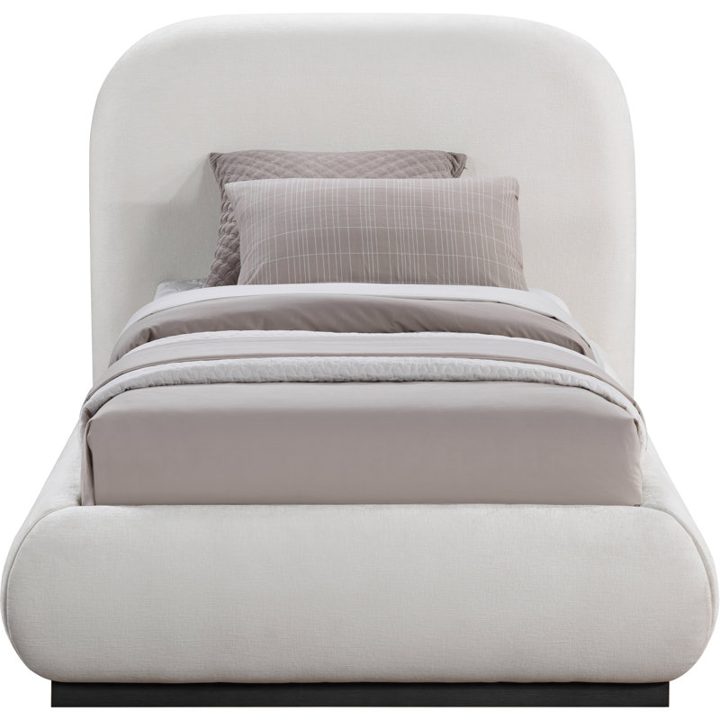 Humayrah Upholstered Panel Bed, Twin, Cream Chenille Fabric / Stained Black
