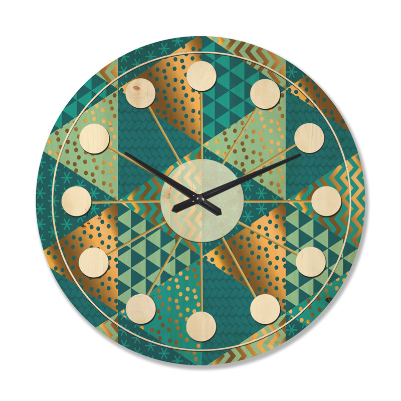 Gold And Blue Dynamics I - Mid-Century Modern Wood Wall Clock, Large