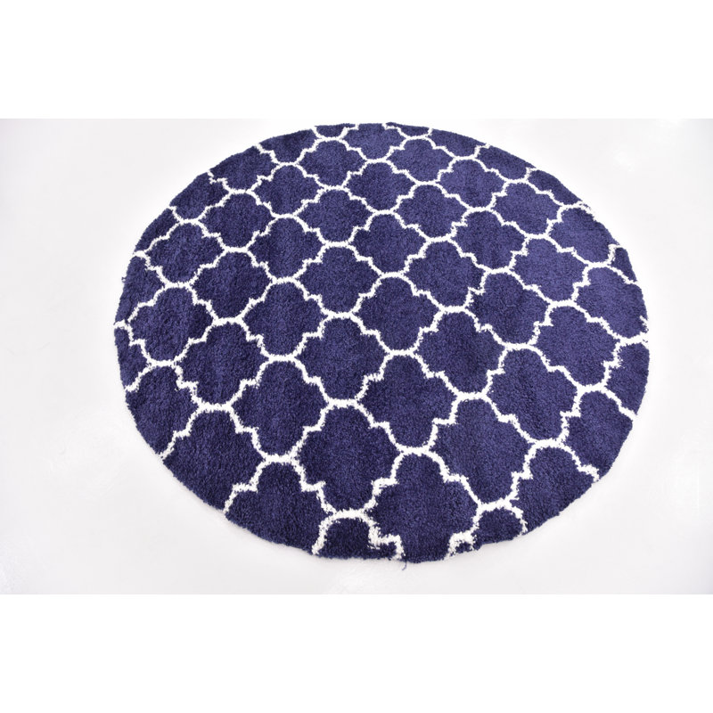 Scottsville Shaggy Navy Blue/Ivory Rug, Round 152cm