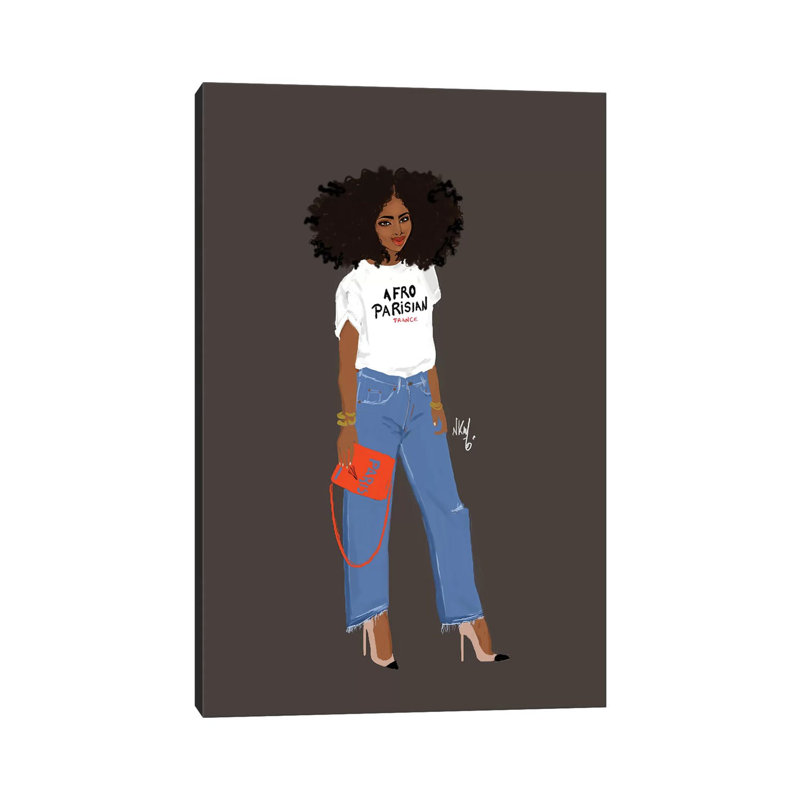 « Afro-Parisianer » par Nicholls Kobi, reproduction d’art, Pas de tapis, H 40 po x l 26 po x P 1,5 po, Toile tendue