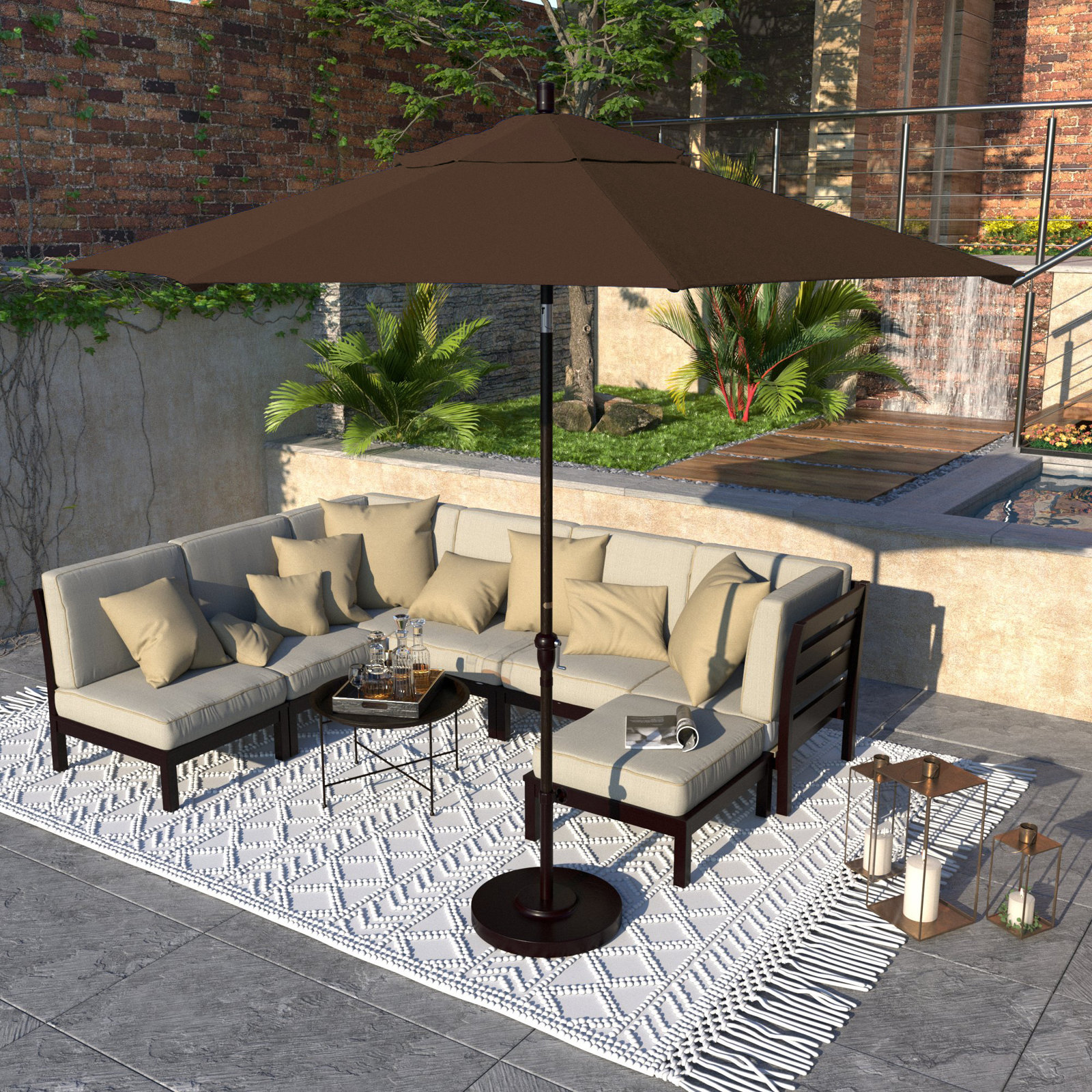 Camry 9' Sunbrella® Market Umbrella, Canvas Bay Brown Sunbrella® Canvas