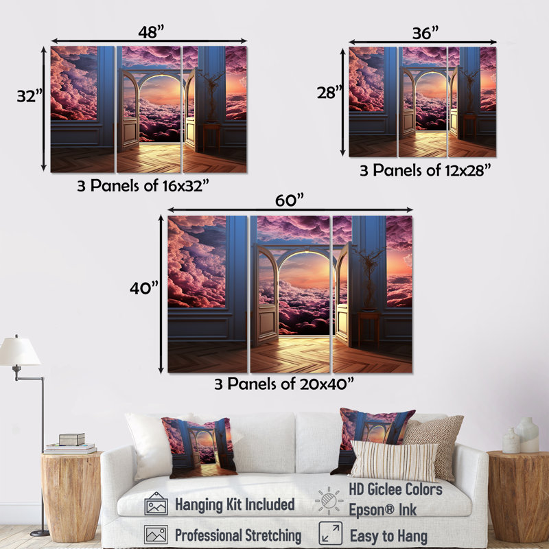 Mayron - Ensemble d'art mural nuages, Toile tendue, H 32 po x l 48 po x P 1 po