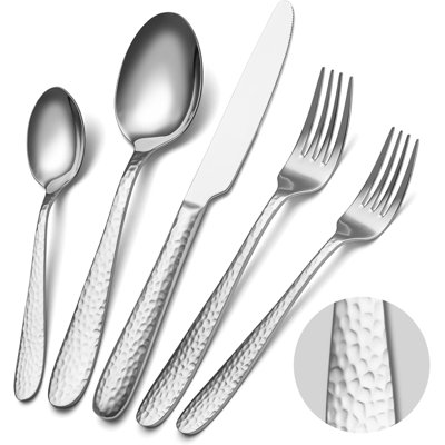 Ensemble de couverts en acier inoxydable martelé 40 pièces pour 8 personnes, ensemble de couverts en acier inoxydable avec finition miroir, ensemble de coutellerie durable, couteaux fourchettes, vaisselle, vaisselle