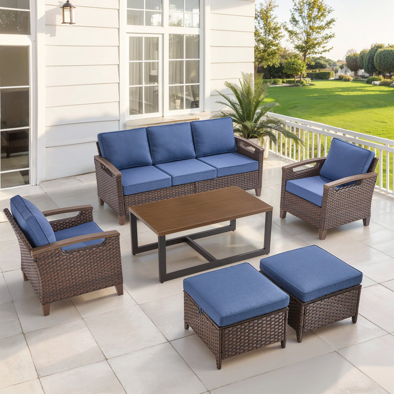 Ensemble de conversation pour terrasse 6 pièces avec table basse Arundel, Bleu