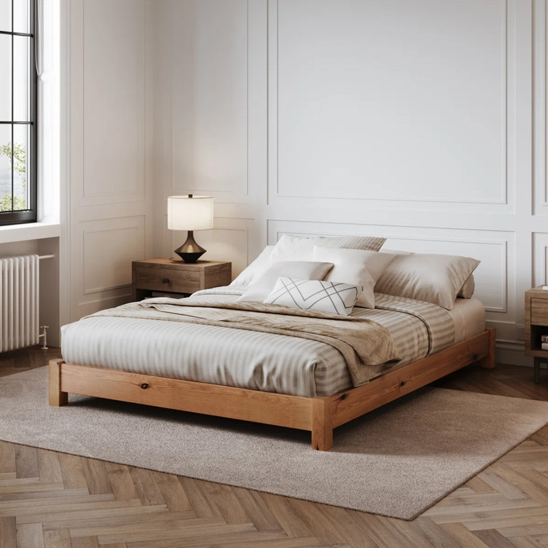 Base de lit Hardnett, Très grand simple, Bois clair