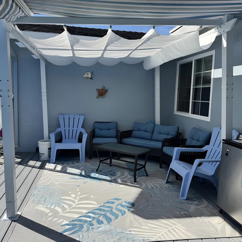 Mauve 10 pi x 10 pi Pergola escamotable d'extérieur blanc en aluminium robuste avec double abat-jour en métal pour patio