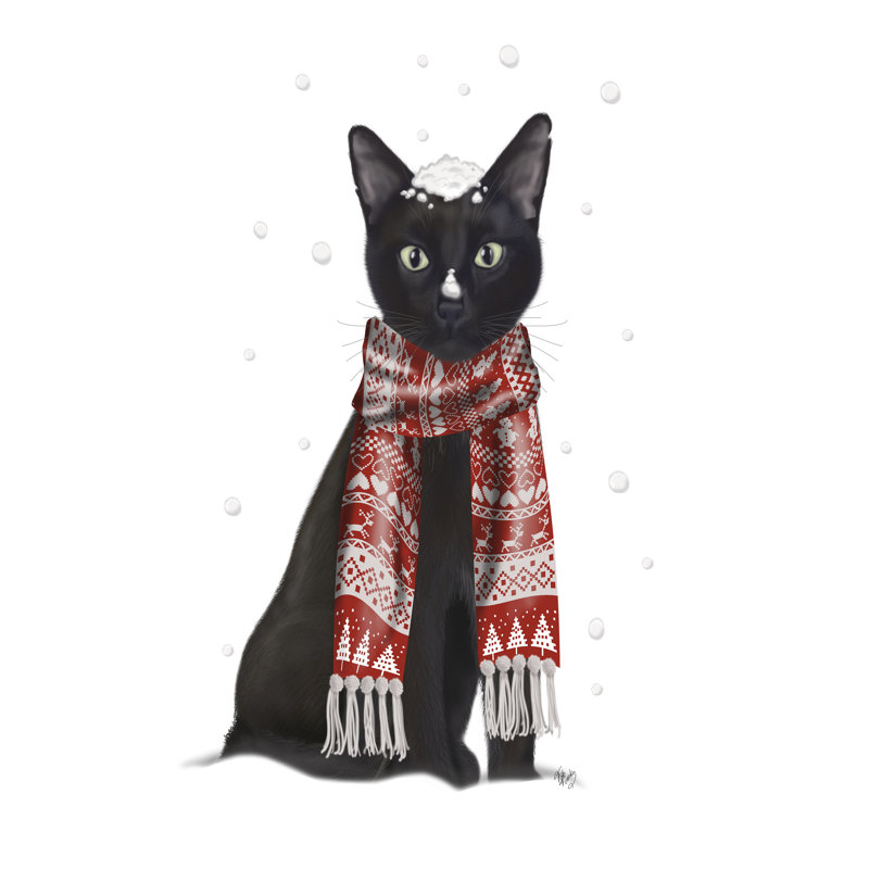 Black Cat, Red Scarf by Fab Funky - Wrapped Canvas Print, 91cm H x 61cm W