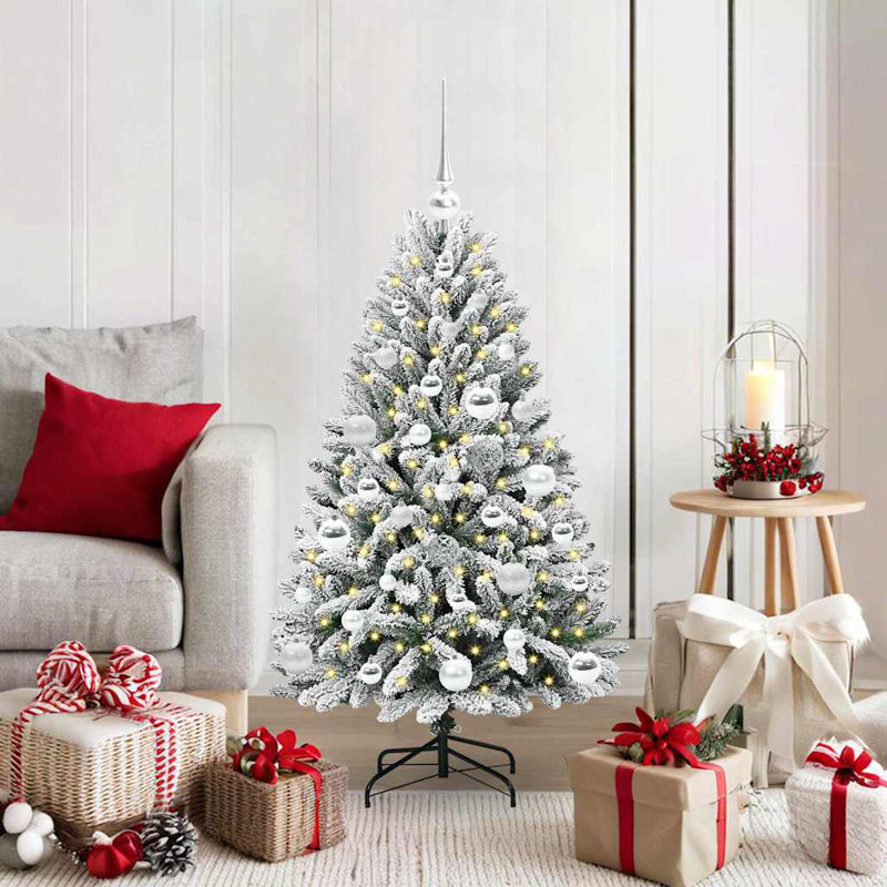 Artificial Christmas Tree Green and White PVC and Metal, 3.94 ft