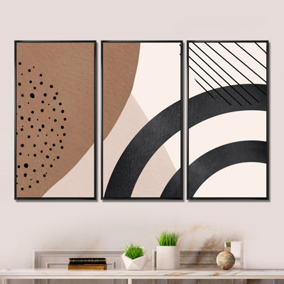 «Abstract Shapes in Terracotta and Ivory Shapes III», reproduction de cadre flottant 3 pièces sur toile