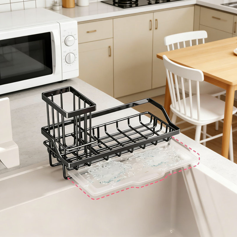 Organisateur d'évier de cuisine avec porte-éponge et porte-brosse - Rangement de savon à vaisselle pour comptoir pour éponges, brosses et produits de nettoyage
