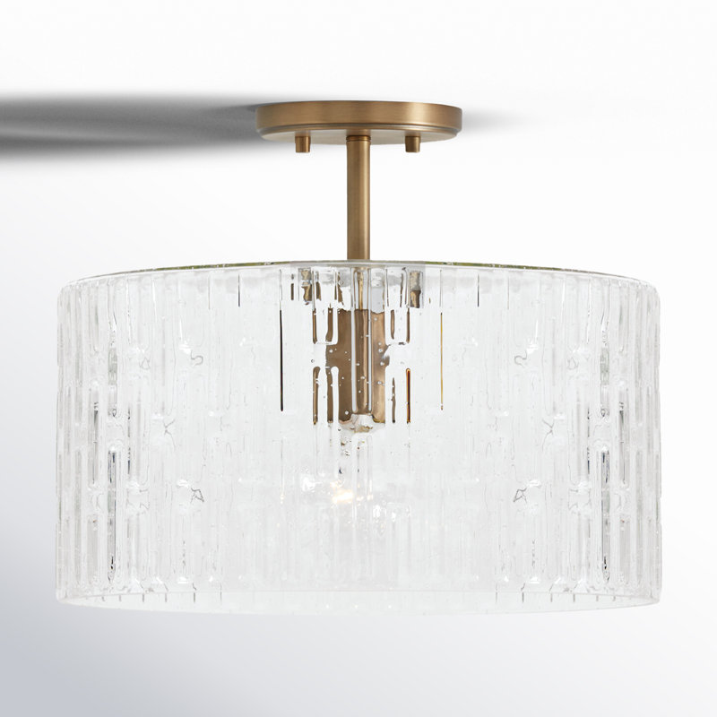 Emerson Aged Brass 1-Light Semi-Flush or Pendant with Embossed Seeded Glass