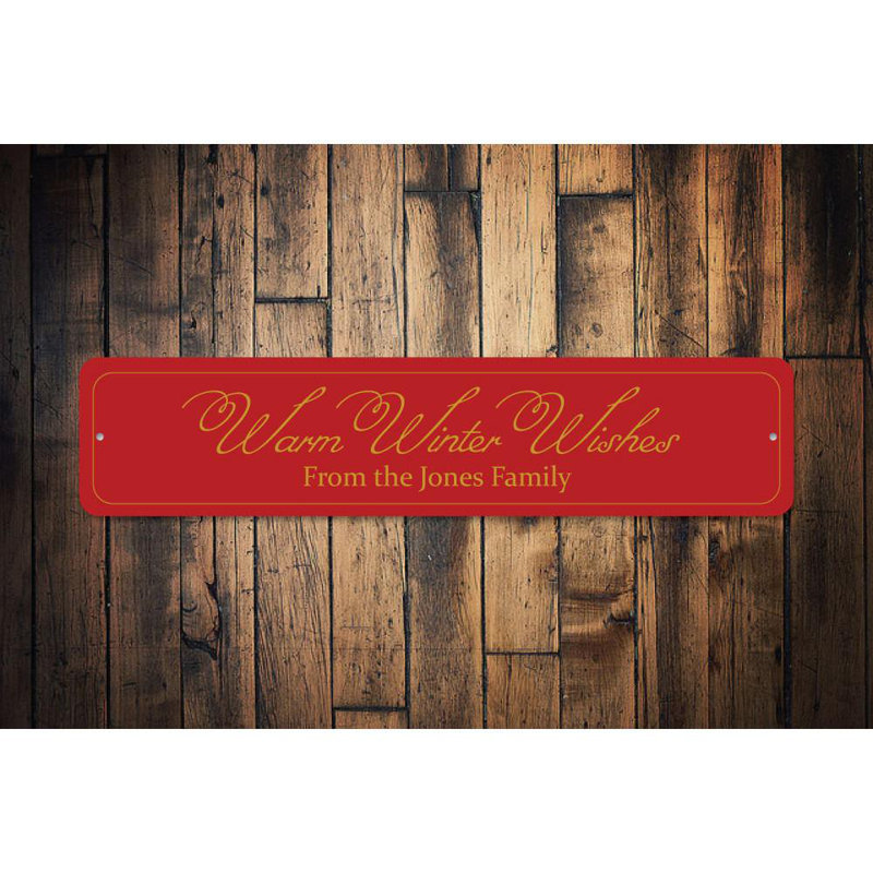 Plaque en aluminium «Warm Winter Wishes», H 6 po x l 24 po x P 0,06 po