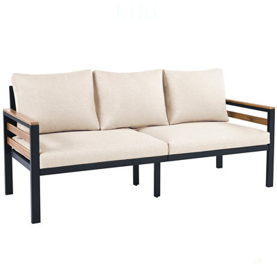 Ensemble de canapé d'extérieur 4 pièces pour 5 personnes avec accoudoirs en bois d'acacia et coussins amovibles, idéal pour le patio et le jardin
