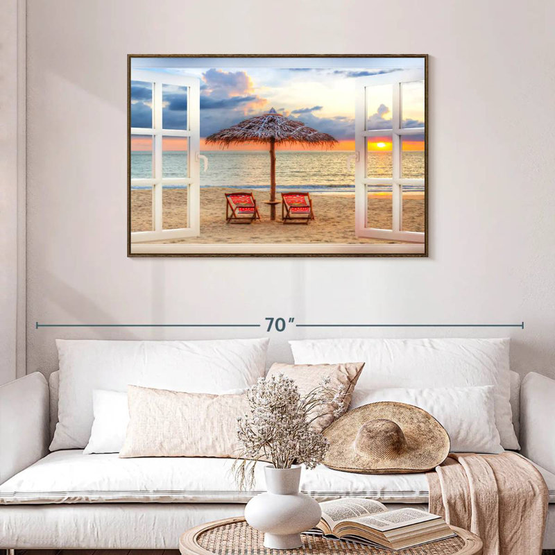 Fenêtre sur l'été Faustine, Cadre flottant noyer, 43 po x 29 po