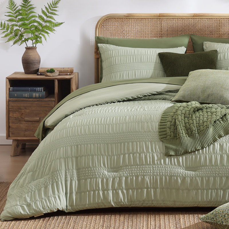 Comforter Set, Seersucker Bed in a Bag Soft All Seasons, Bedding Sets with Comforter, Flat Sheet, Fitted Sheet, Pillow Shams, Pillowcases