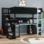 Lit mezzanine en bois simple pour jouer avec des escaliers de rangement, un bureau intégré, une étagère et un système de panneau perforé-790084826-790084823