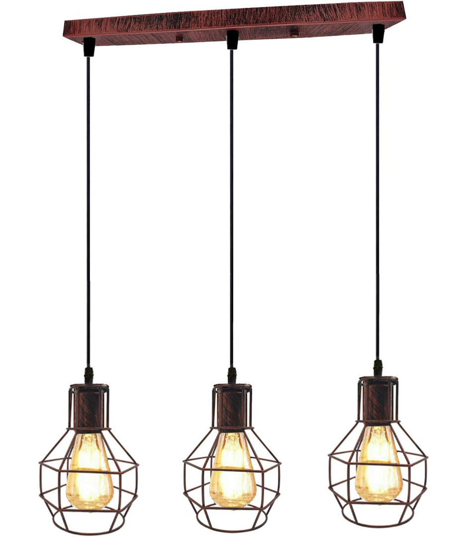 3 - Light Rustic Red Caged Pendant