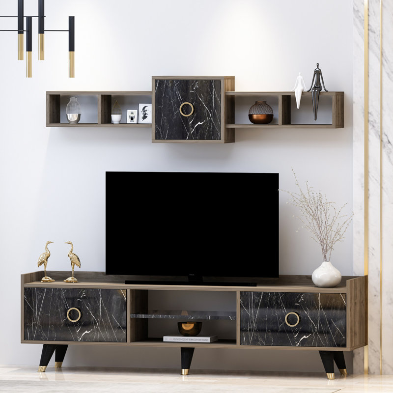 Meuble télé 100% mélamine 70,9 po x 20,5 po x 13,8 po Modern | Comprend de nombreuses tablettes, une conception murale, élégante et fonctionnelle | Parfait pour le salon et les espaces de divertissement