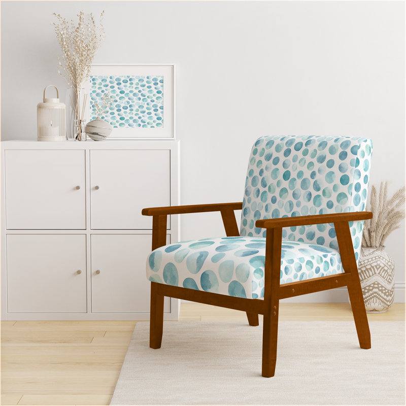Chaise rembourrée à formes géométriques - Fauteuil bleu Breeze, Accoudoirs carrés bruns