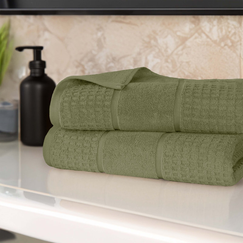 Ensemble de draps 100% coton gaufré Hiyabel Zero Twist, Vert forêt