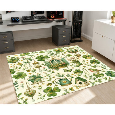 Tapis à motif de jardin botanique, motif d'arrosage de fenêtre papillon trèfle, tapis d'intérieur antidérapant de style rétro, décoration artistique pour salon, chambre à coucher, cuisine, balcon, appartement