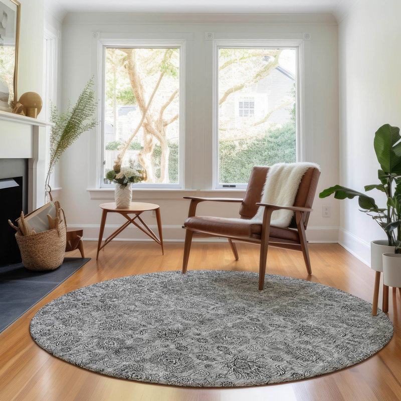 Premium Machine Washable Prisco Gray Rug, Round 8'