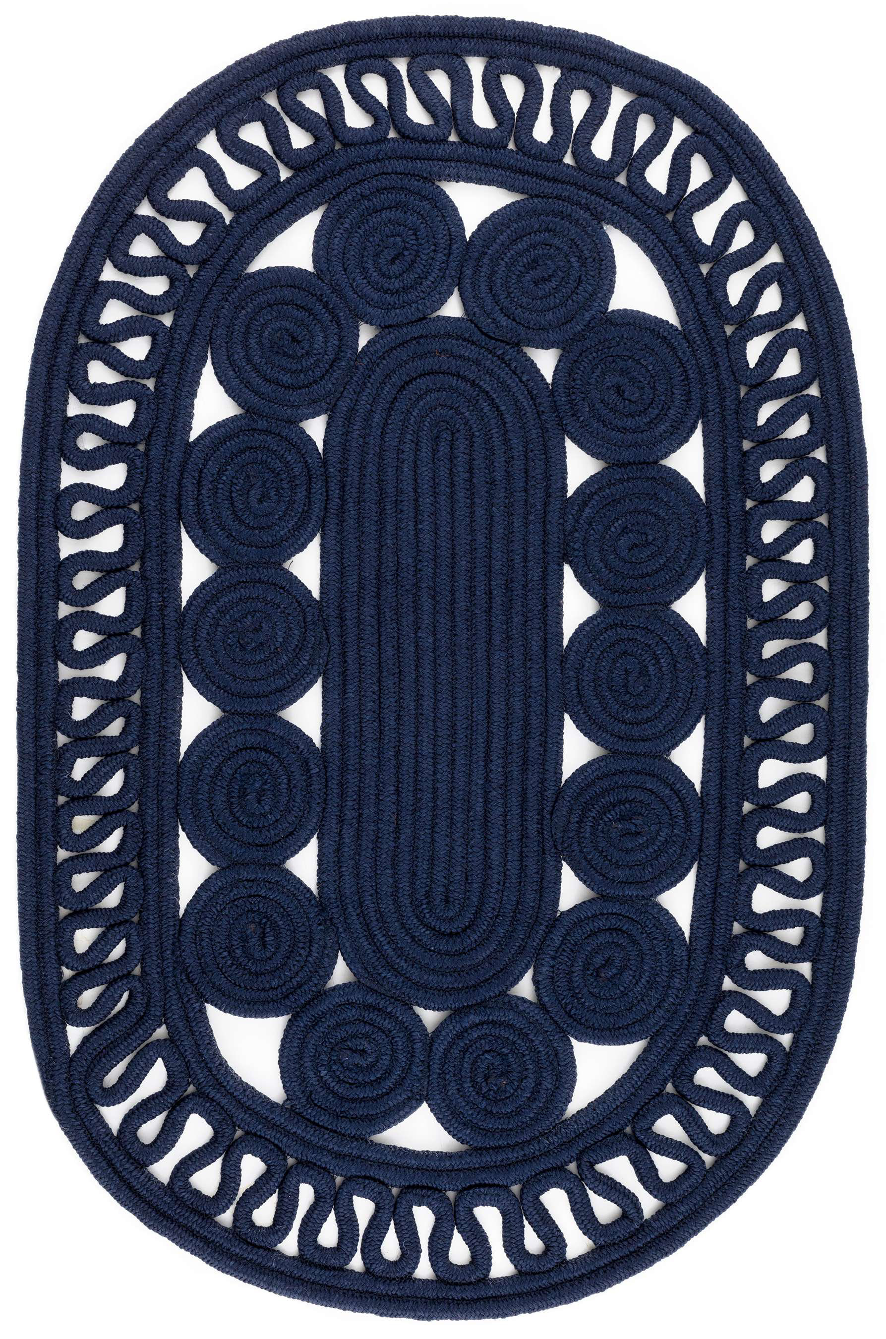 Dash and Albert Rugs Reef Navy Handwoven Indoor/Outdoor Oval Rug | Wayfair