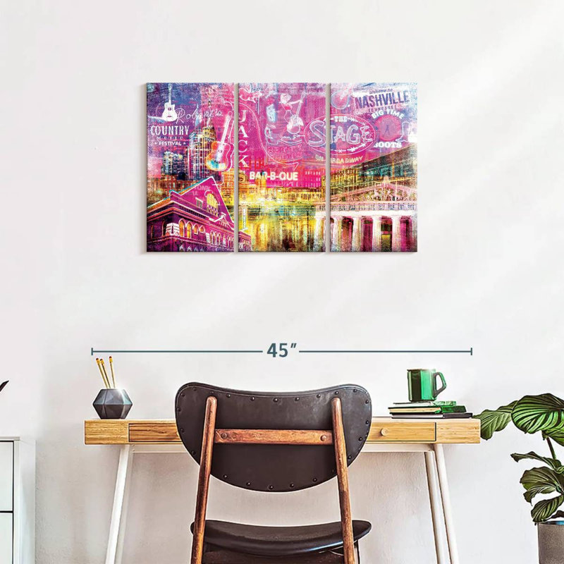 Ensemble de 3 pièces grunge Nashville, H 20 po x l 33 po x P 1,25 po