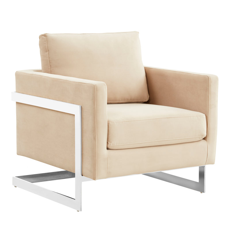 Chaise avec accoudoirs Lybah, Velours beige