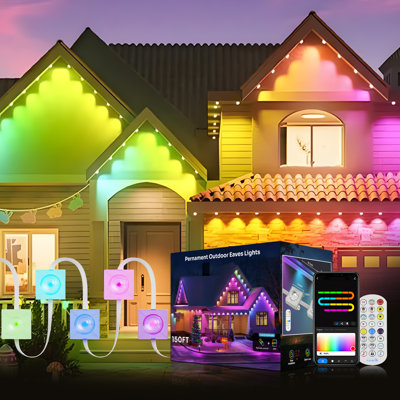 200ft Permanent Outdoor Eaves Lights, Smart Waterproof RGB IC Roof Lighting with Remote & App Control, Perfect for Holiday