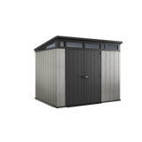 Keter Artisan 9x7 ft. Modern Durable Resin Outdoor Storage Shed With Floor and Double Doors for Garden Patio Furniture and Tools, Grey