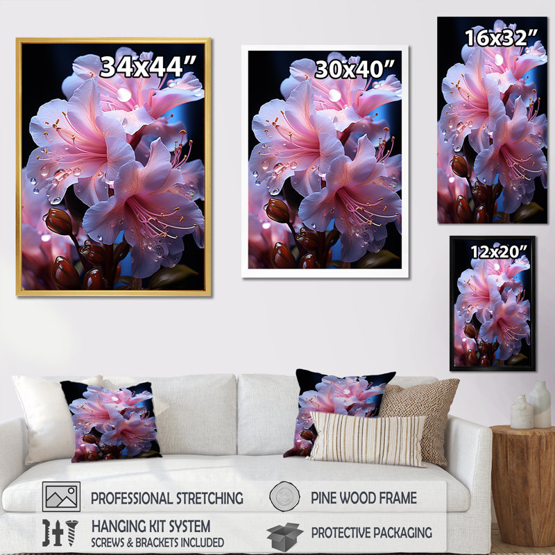 Fleurs de rhododendron transparentes - reproductions d'art mural rhododendron, Cadre flottant blanc, H 32 po x l 16 po