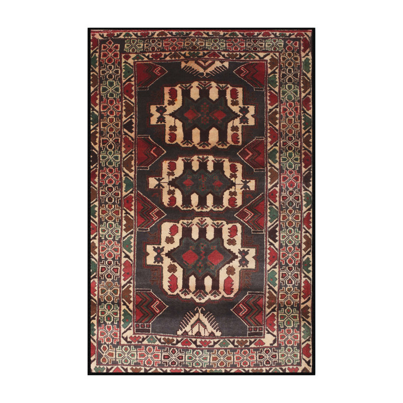 Tapis oriental brun / beige en laine / polyester tissé à la machine, Rectangle 2 pi x 5 pi