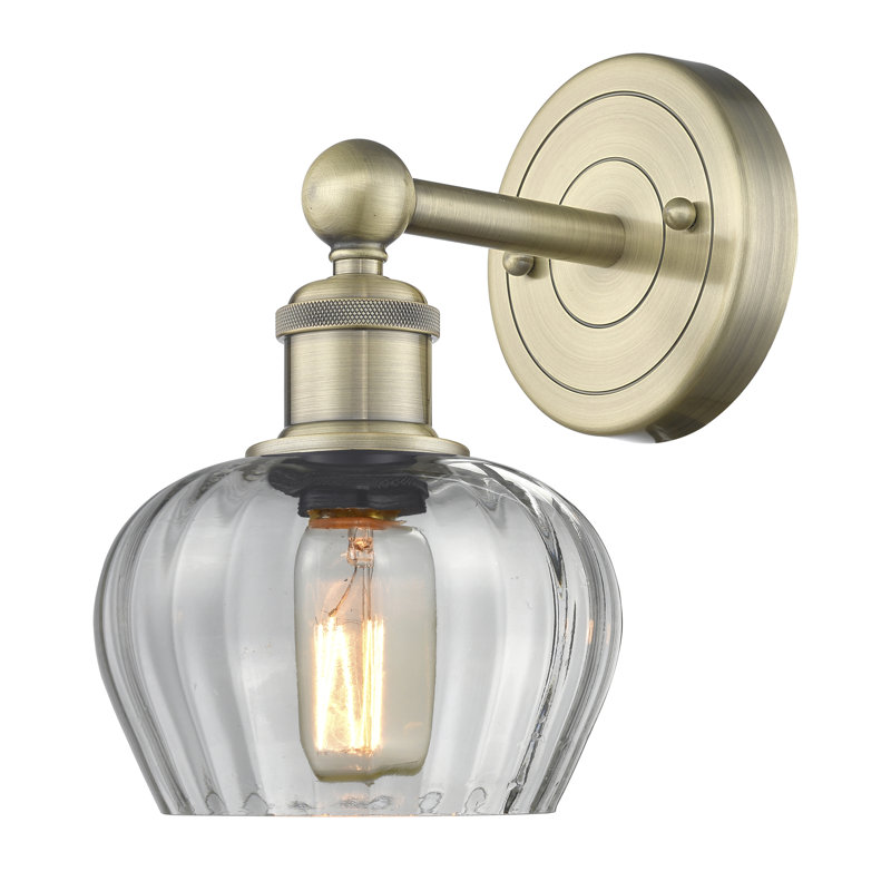 Canute Armed Sconce, Clear, Antique Brass