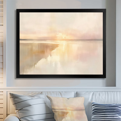 Rose pâle doré, reflet des marées I - Tableau encadré « Plage côtière »