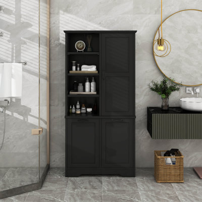 Freestanding Bathroom Storage Cabinet With Tilt-Out Laundry Hamper, Adjustable Shelf