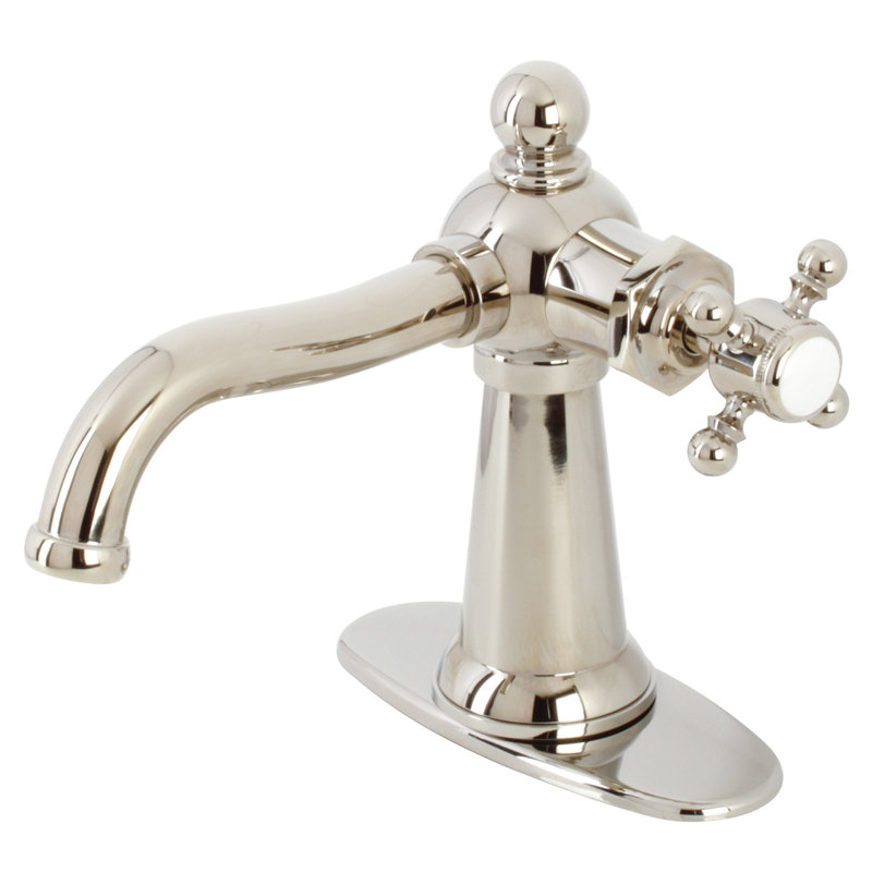 Kingston Brass Nautical Single-Handle 1-Hole Deck Mount Bathroom Faucet with Push Pop-Up and Deck Plate, Polished Nickel