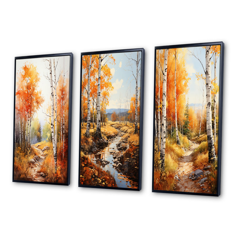 Birch Woods Autumn Sonata - Ensemble de 3 pièces, Cadre noir, H 20 po x l 36 po