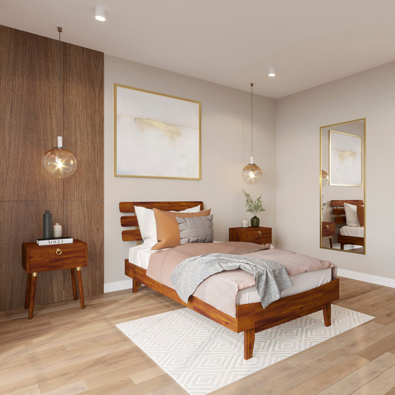 Caden Solid Wood Platform Bed with Adjustable Headboard, Mid-Century Modern, Twin, Dark Chocolate