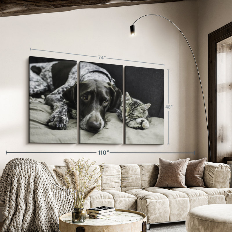 «Dog and Cat Friends» sur toile, H 48 po x l 74 po