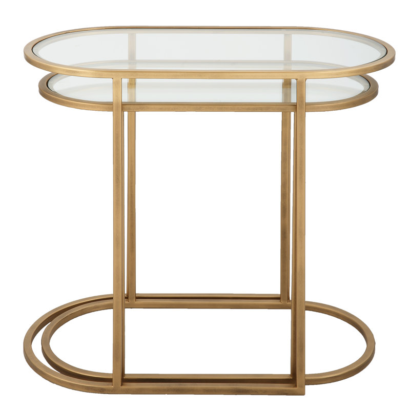 Lutterworth Glass Top Nesting Tables, Antique Brushed Brass