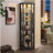 Lighted Corner Curio Cabinet - Elegant Glass Display Case for Living Room & Bar Storage - for Antique Collections & Wine - Includes Built-in Lighting - Black-1108151486