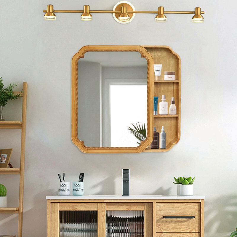 Armoire murale à miroir avec cadre de rangement en bois 31,5 "X 23,82" avec tablettes de rangement, miroir de pharmacie pour la salle de bain, le salon, le vestibule