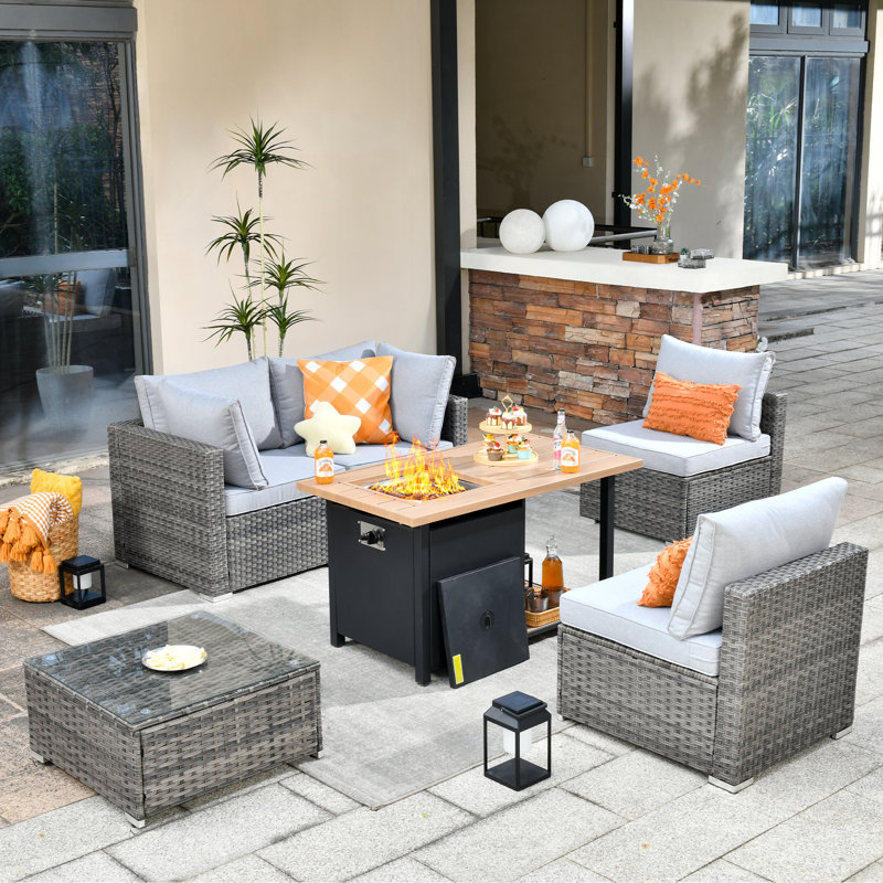 Aliva Wicker 4 - Person Patio Conversation Set with Cushions, Gray